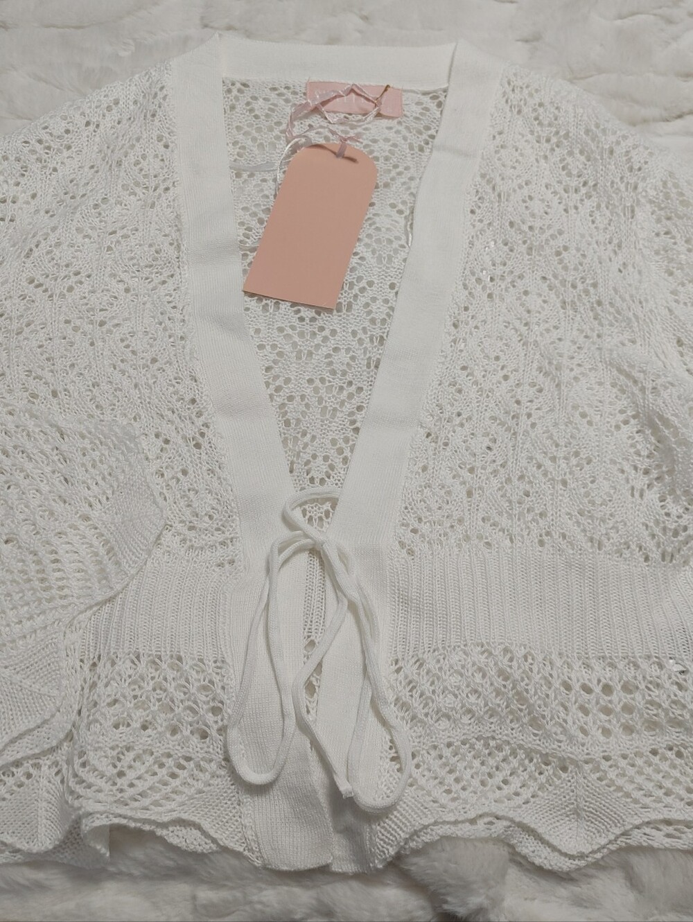 Women's Sweet Kizz White Openwork Tie-Front Knit Fairycore Cardigan 2 Available - Picture 12 of 12